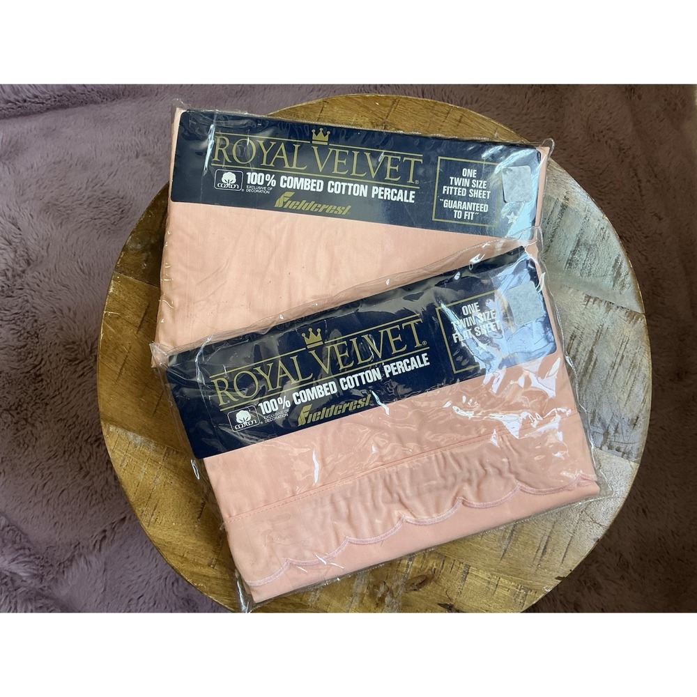 Vintage Royal Velvet 100% Comb Cotton Salmon‎ Pink NWT Twin Set